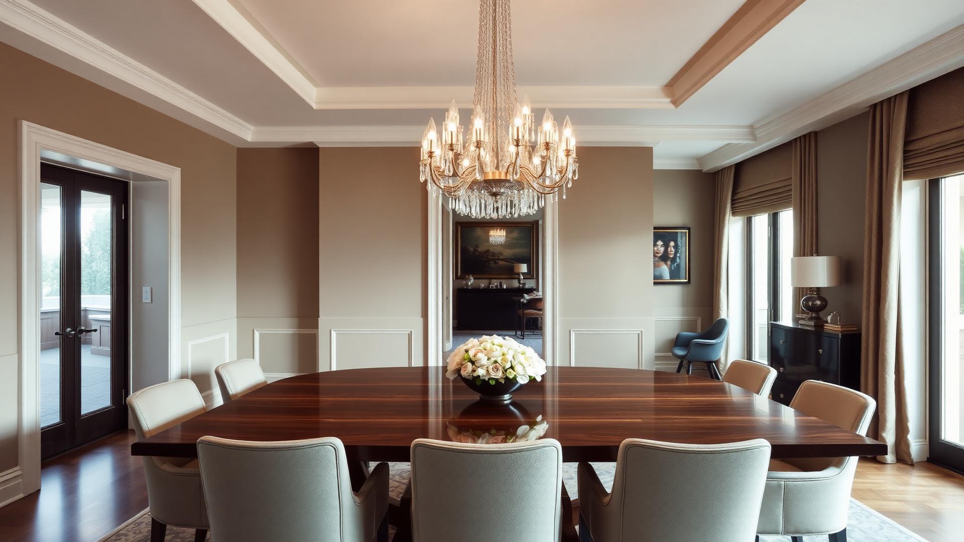 Elegant dining room with statement chandelier