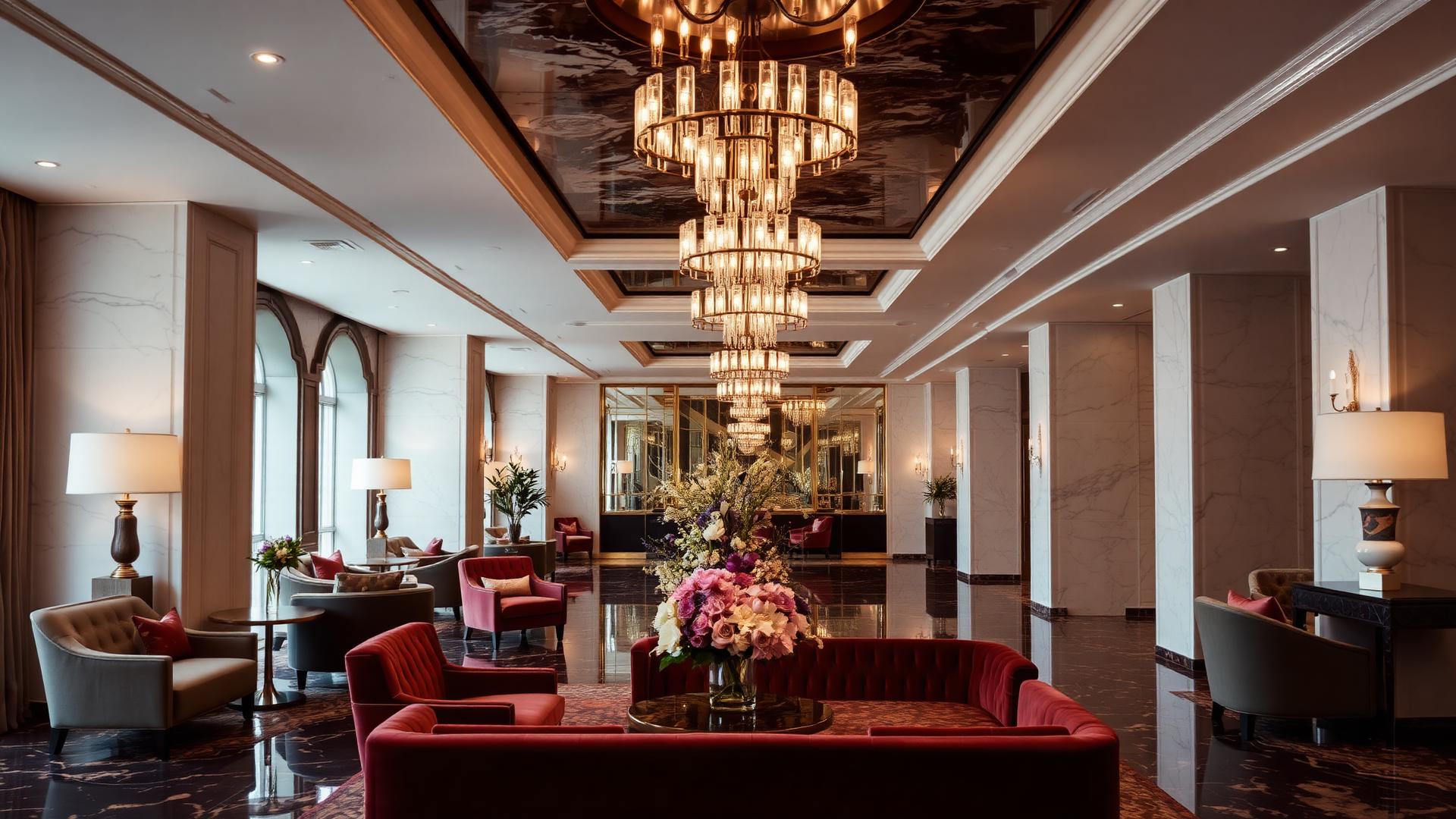 Upscale boutique hotel lobby interior